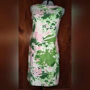 Talbots Green, White and Pink Sleeveless Floral Dress Size 10p